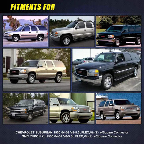 Image showing various models of Chevrolet Suburban 1500 and GMC Yukon XL 1500 2002-2004 for fitment reference.