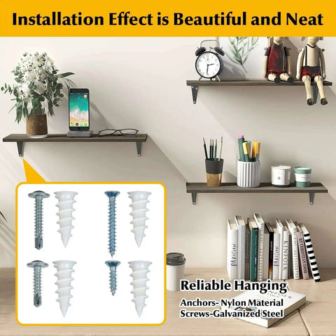 Self Drilling Screws And Drywall Anchors Kit With 192 Pcs for easy home projects, showing shelves with anchors and screws.