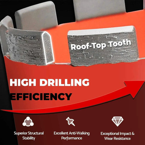 Heavy Duty Diamond Core Drill Bit For Concrete And Masonry Two Inch Core Wet Use Only Drilling Depth Fifteen Inches Roof Top Welded Segment With Seven UNC Thread For Reinforced Rebar showing roof-top tooth design.