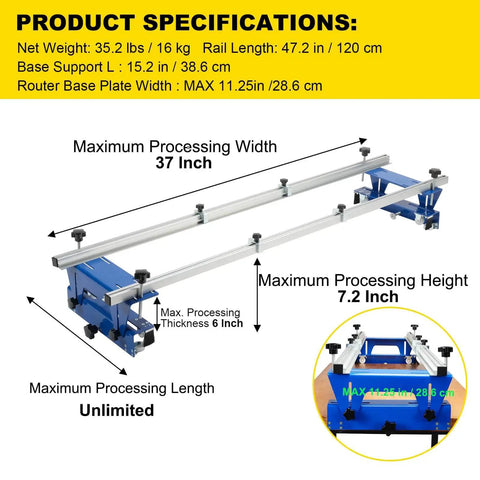 Router Sled for Woodworking, 48 Inch Slab Flattening Jig With XYZ Axis Adjustable Guide and Knob, blue trimming machine specs