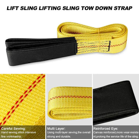 2-pack lifting strap, yellow eye-to-eye web sling, 2 in x 6 ft with black reinforced end.