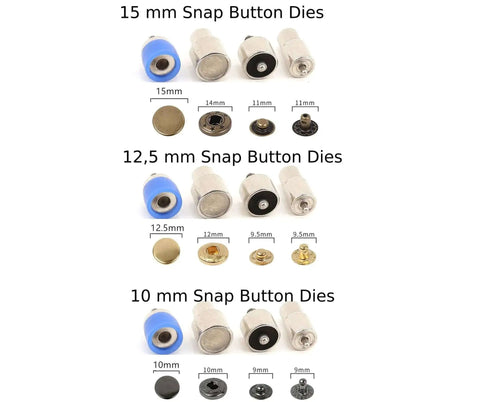 Pro Grade All In One Hand Press Fastener Kit for Rivets Eyelets Grommets and Snap Buttons, 15mm, 12.5mm, 10mm dies shown
