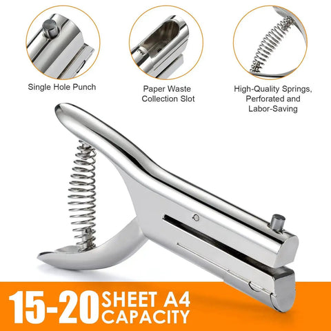 Beefy Heavy Duty Hand Held Hole Punch With 2 Inch Reach One Eighth Inch Hole Long Paper Punch For Cards Paper Plastic Cardboard