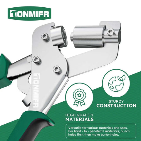 Beast Mode Grommet Tool Kit With 3/8 Inch Eyelets, heavy duty metal press close-up showing sturdy construction and high-quality materials.