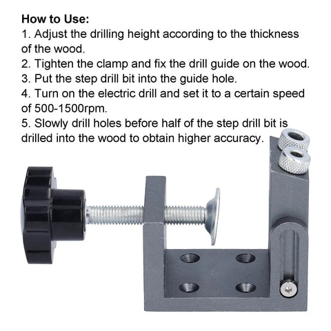 52Pcs Oblique Pocket Hole Jig Kit with 15-Degree Adjustable Drilling Locator and Self-Tightening Clamp instructions