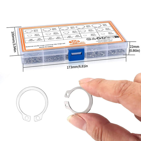 300 Piece Retaining Ring Set With Internal And External Snap Rings In Stainless Steel Circlip Retention Rings 18 Size Assortment For Grooved Shafts Pins And Studs Durable Rust Resistant And Easy To Use