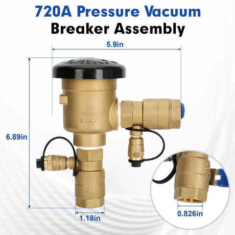 Brass 3/4-inch pressure vacuum breaker backflow preventer for irrigation systems, anti-siphon