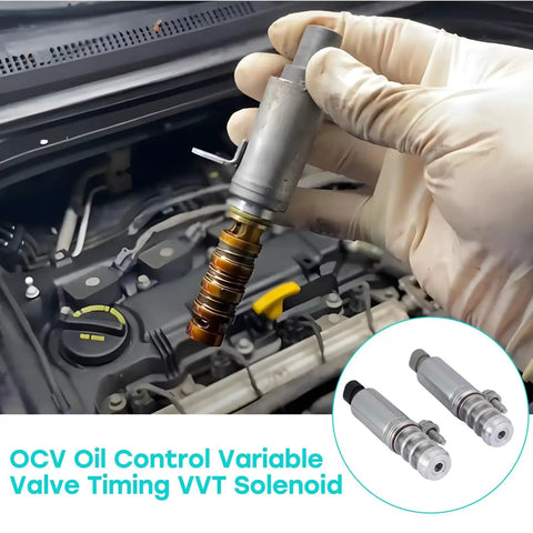 Close-up of VVT Intake And Exhaust Camshaft Position Actuator Solenoid Valve Pair For Chevy HHR Cobalt Equinox engine installation.