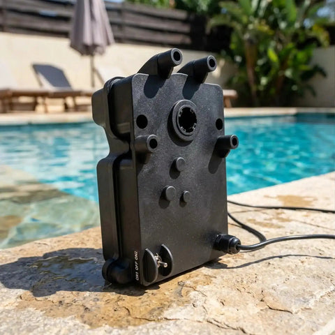 GVA 24 Pool Valve Actuator Replacement With 15 Foot Cable by pool, compatible with Hayward Aqua Logic and major automation systems