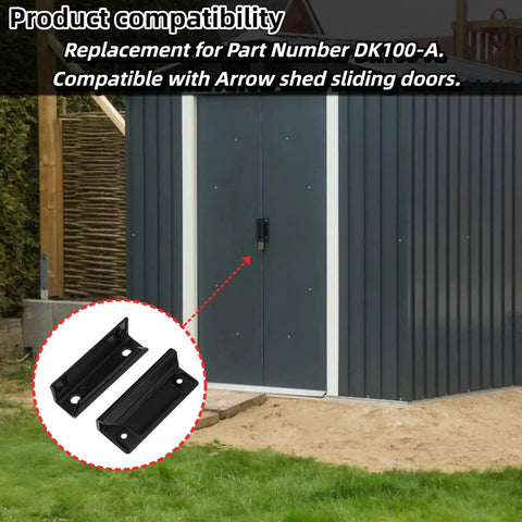 DK100 A Shed Door Full Kit Door Tune Up Kit with black handles on a metal sliding shed door