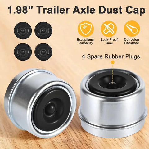 Trailer Axle Dust Cap Cup Kit 1.98 Inch Fits 2000 3500 Lbs Trailer Wheel Hubs 4 Grease Caps With 4 Extra Rubber Plugs