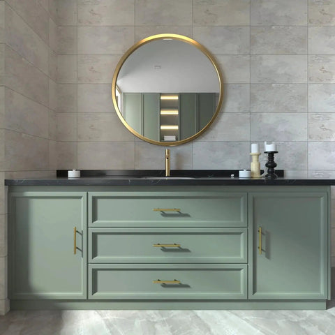 Vanity with 20 Pack Gold Stainless Steel Cabinet Handles, 5 Inch Length, 3 Inch Center-To-Center Holes, elegant bathroom setup