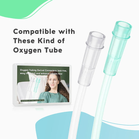 Hecatelly oxygen tubing swivel connectors, 20-pack; clear and teal plastic with 360° rotatable joints