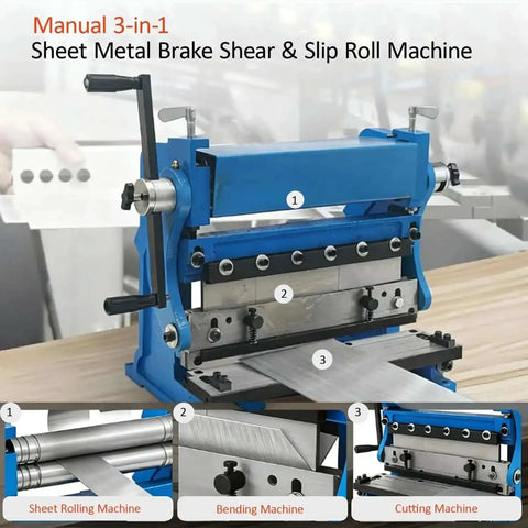 All In One Sheet Metal Brake Shear And Slip Roll Machine 3 In 1 Bender Cutter Roller For Steel Plate 1mm 20 Gauge Capacity