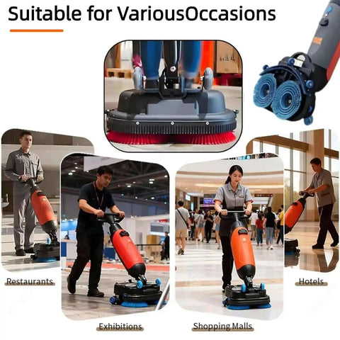 Cordless 18 Inch Walk Behind Floor Scrubber With Dual Brushes, 120 Minute Battery Power, 360 Degree Rotating Head, Red Beast