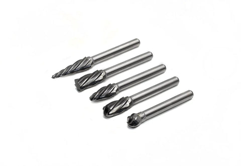 Aluma Cut Carbide Rotary Burrs Set 5 Piece One Quarter Inch Shank Heavy Duty For Die Grinder And Drill Aluminum Metal Carving Polishing Engraving Drilling 92 HRC Single Cut For Fast Stock Removal
