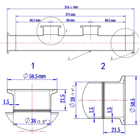 GOGOUP tri-clamp manifold, 1.5 in, 2-way 304 stainless sanitary fitting, polished