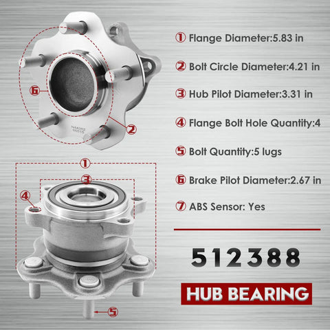 Rear Wheel Bearing And Hub Assembly Fits 2007 2018 Altima 2009 2019 Maxima 2015 2016 Murano 2013 2019 Pathfinder 5 lug ABS
