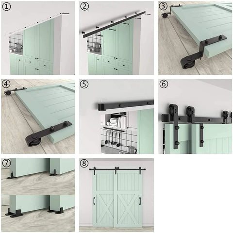 Beefy Heavy Duty Sliding Barn Door Hardware Kit For Double Doors Quiet Stable Monorail Rail System with Carbon Steel Rails