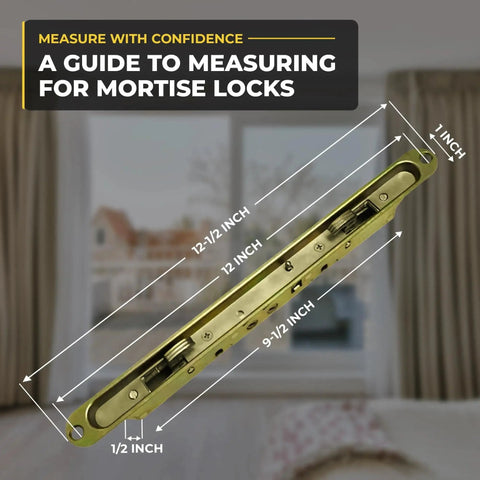 12.5 Inch Dual Point Double Hook Sliding Glass Door Mortise Lock With 3/8 Inch Recessed Plate And 12 Inch Hole Spacing For Offset And Center Latch Position In Alloy Steel For Enhanced Security And Durable Repair Door Hardware.