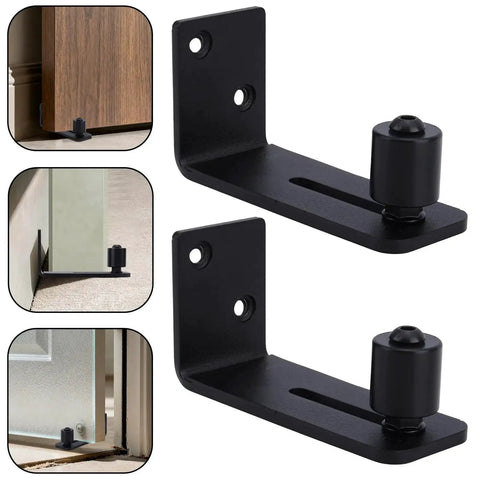 Two Pack Sliding Barn Door Floor Guides With Adjustable Rollers, bottom mount, durable carbon steel, for universal doors