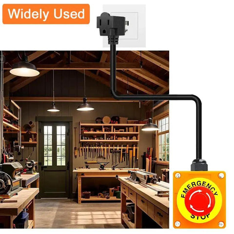 Emergency Stop Push Button Switch With 3.3 Foot 14AWG Cable And Piggyback Plug IP67 Waterproof Inline Power Emergency Button for workshop use