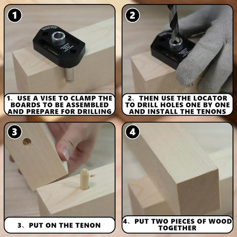 Step-by-step guide using the Self Centering Woodworking Drill Guide For Precise Mortise Positioning Handheld Drill Locator with 8 hole sizes.