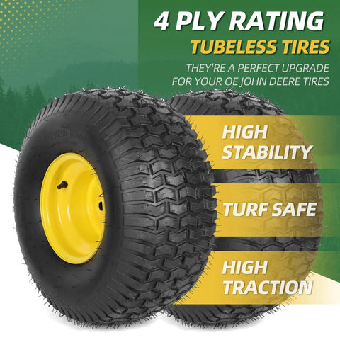 Front view of 2-Pack 20X8.00-8 Rear Tire And Wheel Assemblies for riding lawn mowers, 4 ply tubeless tire with high stability features.