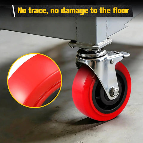Red 5 Inch Caster Wheel Set Of 4 With Polyurethane Surface And Dual Ball Bearings for Carts and Trolleys