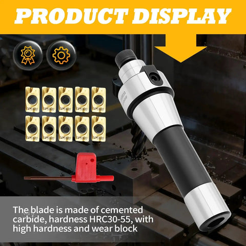 Face Mill Arbor Kit With R8 Shank FMB22 7/16-20UNF, 50mm Cutter, 4 Flutes, 22mm Bore and 10 APMT1604 Carbide Inserts, T15 Wrench