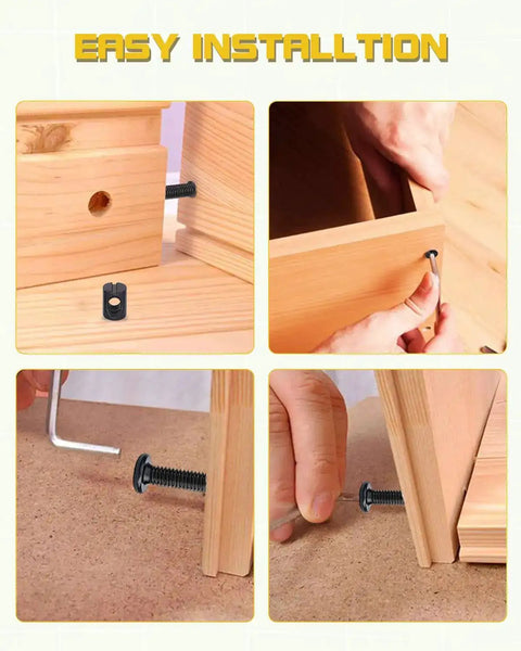All-In-One M6 Bolts And Barrel Nuts Hardware Replacement Kit For Bed Frames And Furniture installed in wooden furniture
