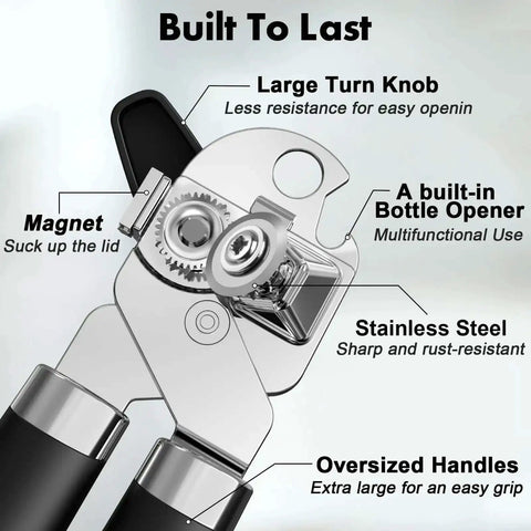 3 Piece Can Opener Bottle Opener and Wine Opener Set With Smooth Edge Manual Opener Magnetic Tip Heavy Duty Stainless Steel