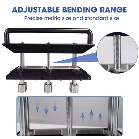3-Station Edge Roller Bender For Sheet Metal Roofing, 0-90 Degree Adjustable Bending Tool showcasing bending range and aluminum body.