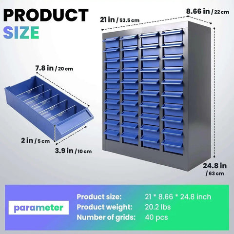 40 Drawer Parts Cabinet With 200 Dividers And 80 Label Slots For Easy Organization Of Bolts Nuts And Small Tools