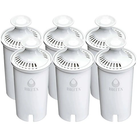 Standard Water Filter for Pitchers Reduces Chlorine Impurities Six Filters displayed in a pack of six with white casing.