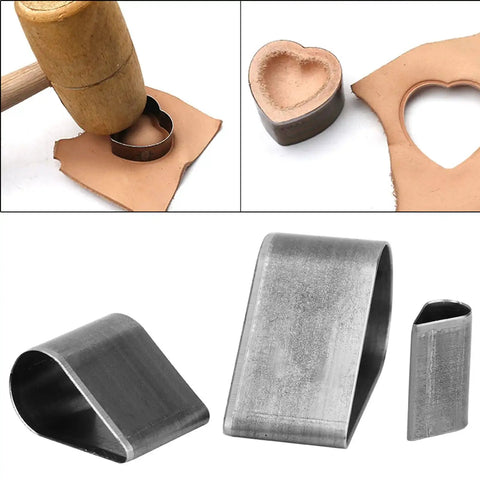 3 Piece Leather Craft Cutting Tool Set With Hollow Steel Punches For Heart Shape Drop Shape And Pentagram Cutting Molds