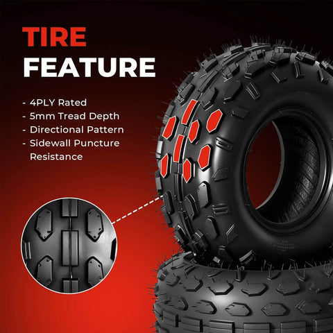 145/70-6 Tubeless Go Kart And Mini Bike Tires Set Of 2, 4-ply nylon construction, side view showing rugged tread pattern and features