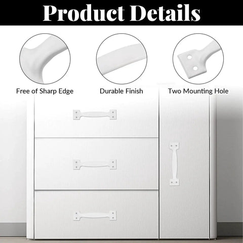 Close-up of 2 Pack White Barn Door Handle Pulls 5.5 Inch With Screws on a white cabinet with focus on handle design details.