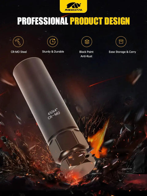 Close-up of spline socket from 8 Piece Pro Grade Spline Lug Nuts Socket Set With Locking Nut Removal Tool Kit on fiery background