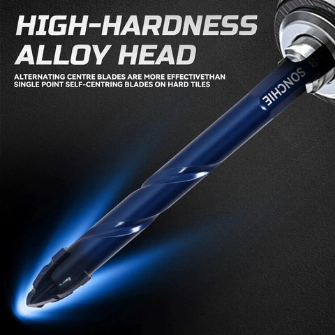 Close-up of high-hardness alloy head drill bit from Upgraded Serrated Masonry Drill Bit Set For Concrete Tile Brick Glass Ceramic Plastic