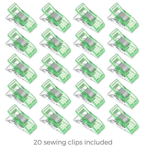 20 green sewing clips from Turquoise Rotary Cutter Set For Quilting And Crafting, 45mm Fabric Cutter Kit Pro with 5 Replacement Blades, A3 Cutting Mat Pro