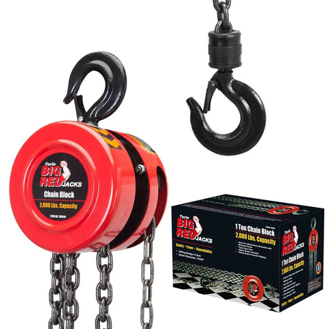 1 Ton Hand Chain Hoist With Mechanical Load Brake, 8 Ft Lift, Dual Heavy Duty Hooks, 2,000 Lb Capacity, 1/4 Inch Alloy Steel Chain