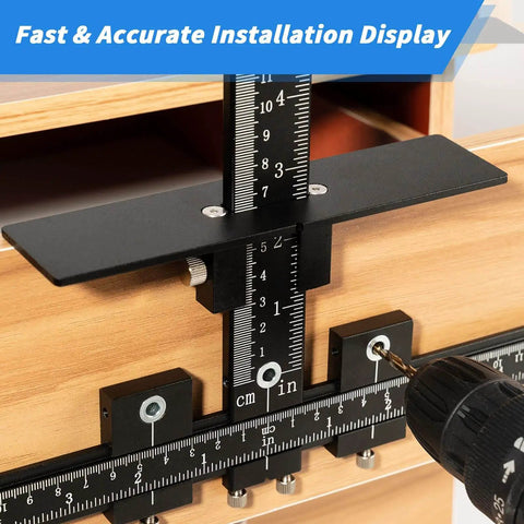 Pro Grade Cabinet Hardware Jig Tool Set, 14 Piece Aluminum Alloy Template used for precise drilling on drawers