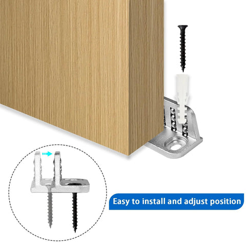 Sliding Barn Door Floor Guide With 360 Degree Ball Bearings, Adjustable Bottom Rollers, installed on wooden door