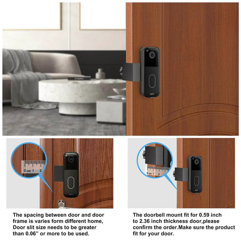 Anti Theft Adhesive Doorbell Mount Bracket For Video Doorbell No Drilling, Theft Prevention Wall Mount, Black, on wooden door