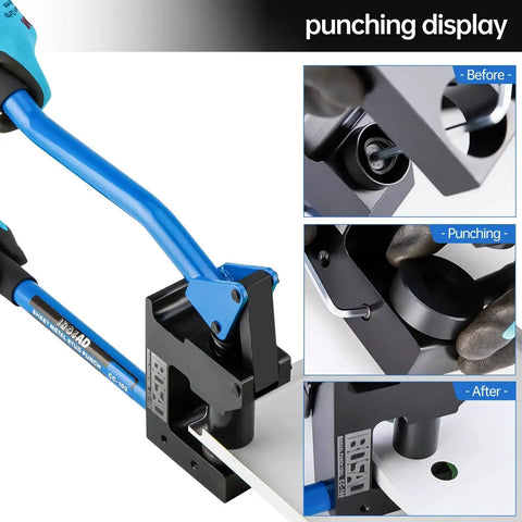 Heavy Duty Manual Lever Sheet Metal Stud Punch 20 Gauge With 7/8 Inch, 1-1/8 Inch, And 1-11/32 Inch Knockout Hole Punch Driver Kit display