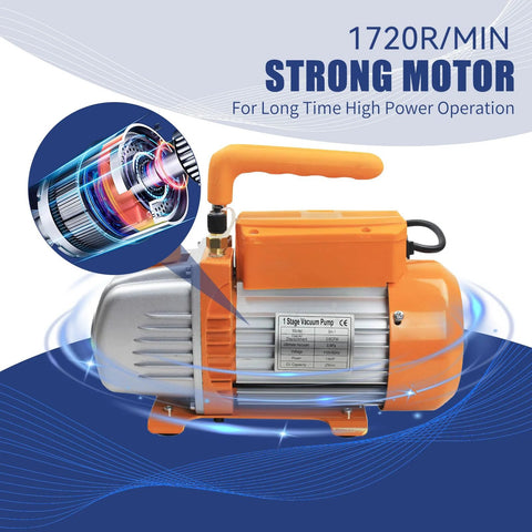 Vacuum pump, orange with silver motor housing and top handle for resin degassing