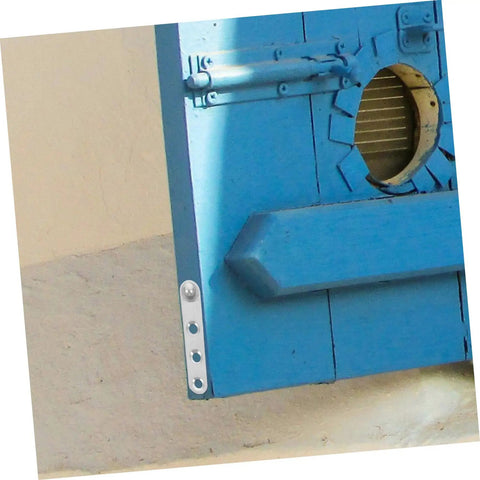 Installed blue door with hidden 360 degree pivot hinges for cabinets and doors stainless steel easy install no visible hardware.