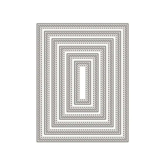 Six Piece Rectangle Frame Metal Die Cuts Set With Scalloped Stitch Nested Tags for DIY Scrapbooking and Album Embellishments