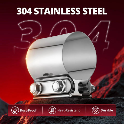 EVIL ENERGY 2.5 in exhaust clamp, 304 stainless steel butt-joint band for pipes and mufflers.